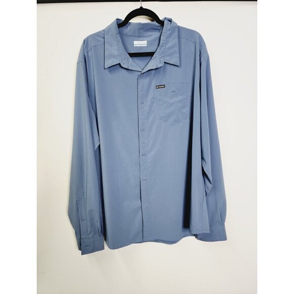 Columbia Mens Button Front Shirt Blue Long Sleeve Pocket Stretch Outdoor XXL - Picture 3 of 11